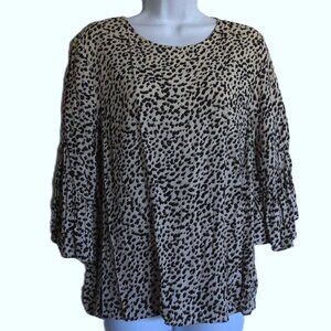H&M Cheetah Print Top Keyhole Back 3/4 Bell Sleeves Beige Black Brown EUC Sz 12